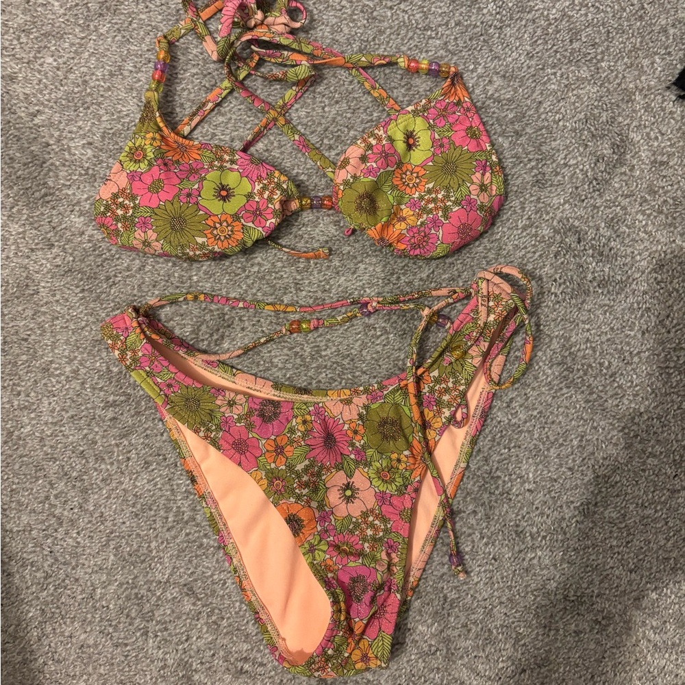 Target Floral Tie-Back Bikini Set in Pink, Green & Orange